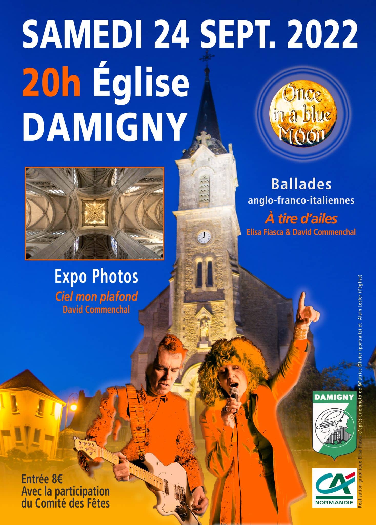 Samedi 24 septembre 2022 20h Eglise de Damigny (expo photos et ballades anglo-franco italiennes avec Elisa Fiasca et David Commenchal)
